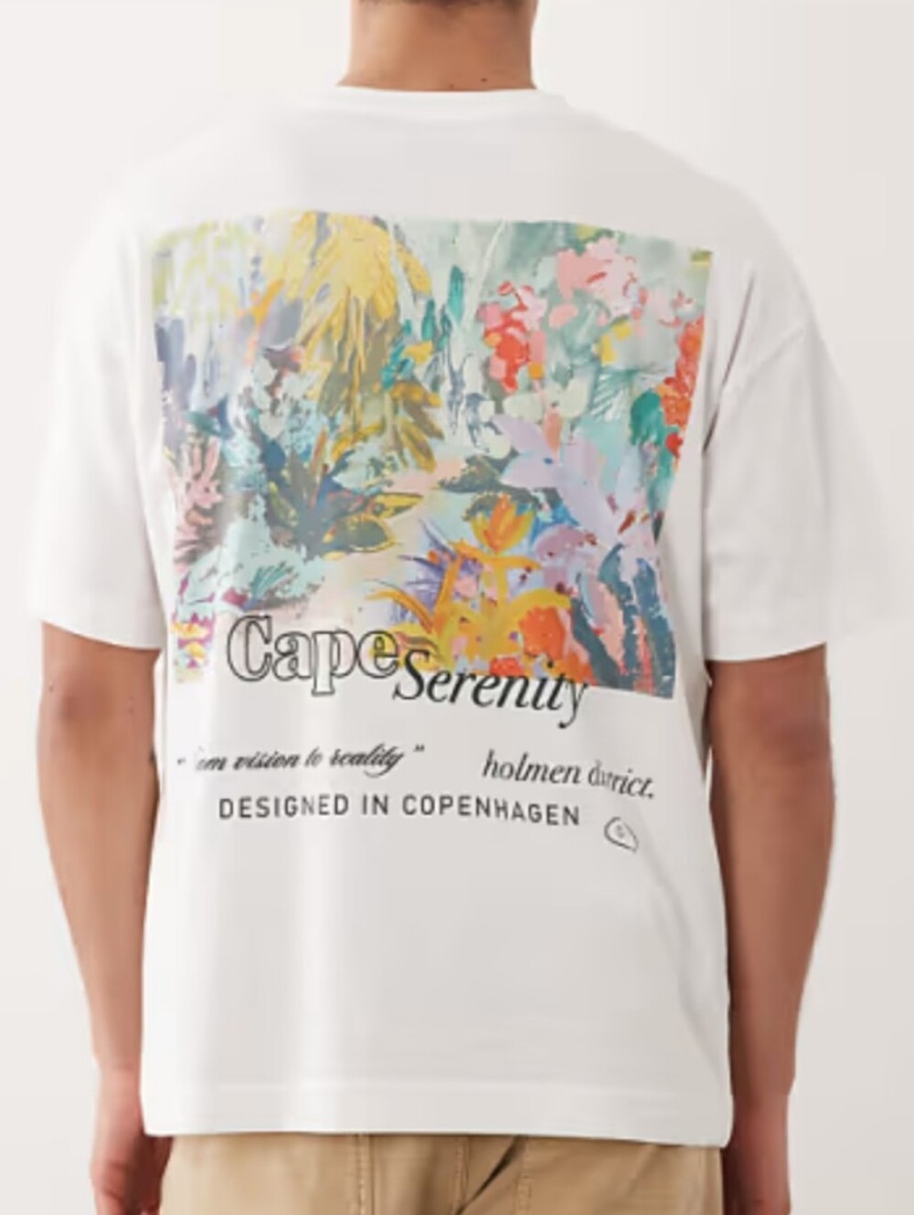 Jack & Jones White Tee with Multicolor Tropical Back Print
